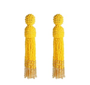 Yellow & Gold Ombre Beaded Tassel Earrings, Oscar De La Renta Earrings Quality <b>Emerald</b> Green Beaded Tassel Earrings - Product Image 1