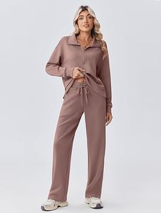Ensemble 2 pièces pour femmes, survêtement ample à broderies unies, pantalon à jambes droites, tenue assortie d'hiver, survêtement - Product Image 2