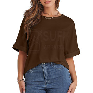 Prix de gros T-shirt d'été respirant uni sur mesure grande taille pour femme, style décontracté dernière tendance - Product Image 2
