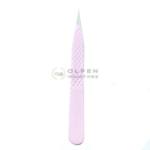 Pinzas de pestañas de acero inoxidable Rosa bebé personalizadas agarre de diamante de aislamiento de punto recto con logotipo personalizado - Product Image 4