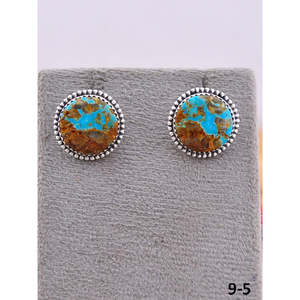 Artisanat du Sud-Ouest # 8 Boucles d'oreilles clous en turquoise et argent sterling, serties avec technologie d'incrustation en clos, à tige - Product Image 2