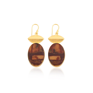 Pendientes colgantes de jaspe Malinga chapados en oro de latón de aspecto natural con dije de diseño artesanal, pendientes colgantes de latón, regalo para ella - Product Image 1