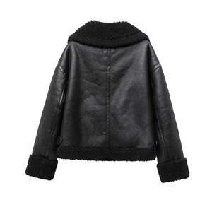 2025 women's new autumn <b>fur</b> one black double-sided motorcycle jacket jacket thickened women's thermal <b>top</b> - Product Image 2