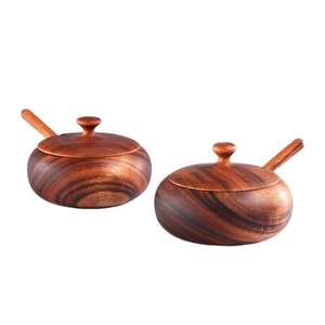 Ensemble de sucriers en bois de noyer moderne de haute qualité et durable avec couvercle à bouton supérieur pour le stockage des aliments ménagers et l'utilisation sur table - Product Image 5