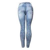 Jean droit en denim respirant taille haute pour femme avec broderie boutonnée, délavage coloré, poches latérales, style vintage décontracté streetwear