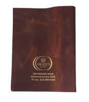 Couverture de menu A4 en cuir de vache véritable avec logo personnalisable en relief, style Hunter, certifiée ISO, couleur brun fauve, pour hôtel et restaurant