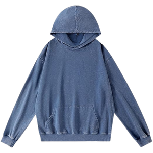 Sweat-shirt à capuche bleu délavé, style vintage, en molleton de coton doux, décontracté, streetwear, pour l'hiver - Product Image 1