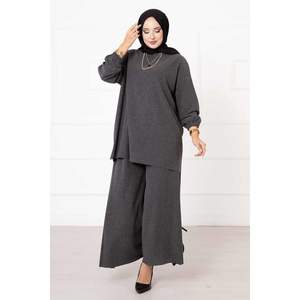 ชุดผ้าลูกฟูกสองชิ้นผ้าลูกฟูกแอนทราไซต์ลำลองของผู้หญิงเสื้อทรงผอมและล่างพร้อมโลโก้ที่กำหนดเองสำหรับฤดูใบไม้ร่วง - Product Image 3