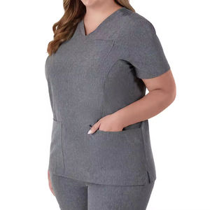 Vêtements médicaux gris élégants pour femmes, blouse et pantalon d'infirmière en polyester extensible, chemise à lacets pour hôpital - Product Image 2