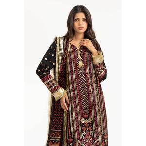 Ensemble de costume en mousseline de soie brodée 3 pièces noir pour femmes - Product Image 5