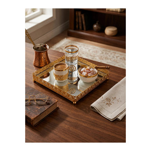 Wedding Gift Set-Traditional Groom's Coffee <b>Engagement</b> Tray with Mirror Turkish Delight Holder Cup and <b>Mug</b> Set - Product Image 3