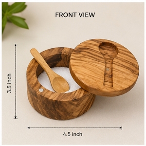 Boîte à sel en bois avec cuillère, récipient en bois fait main avec couvercle, hauteur de 2,0 pouces, pour usage en cuisine - Product Image 3