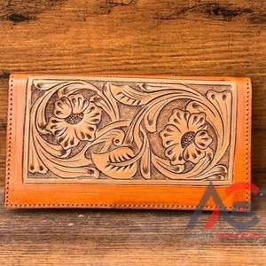 ใหม่จริงHandcrafted TooledหนังBifold Clutchesผู้หญิงออกแบบกระเป๋าสตางค์ร้อนขายTooledหนังที่ไม่ซ้ํากันสไตล์กระเป๋าสตางค์ - Product Image 1