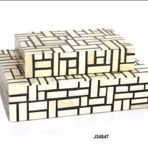 High Quality Handmade Eco-friendly Multicolor Geometric Design Bone Inlay Wood Jewelry Box with Customizable Options - Product Image 6