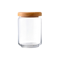 Pot transparent le plus populaire Conteneur de stockage de cuisine Bouteilles en verre avec couvercle en bois Nouveau style de conteneur de stockage Pot