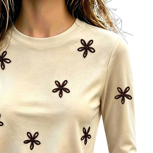 Haut tricoté à manches longues pour femme, imprimé floral, col rond, décontracté, confortable, pour usage quotidien, printemps-automne, vêtement tendance - Product Image 3
