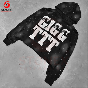 Conjunto de Sudadera con Capucha y Pantalones Deportivos Personalizados, Transpirables, Ligeros, con Pedrería, Bordado Desgastado, Estilo Vintage, para Hombre - Product Image 2