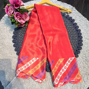 ส่าหรีผ้าไหมเครปแท้ดีไซเนอร์พร้อมด้วยผ้าทอซาริหนักใส่ทำงานและทัสเซิลสไตล์ดั้งเดิมเสื้อผ้าผู้หญิงคุณภาพสูงสำหรับงานแต่งงาน - Product Image 1