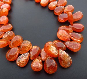 ลูกปัดลูกแพร์ผิวเรียบลายซันสโตนสีส้มสวย8-14มม. 8เส้นประกายสีรุ้งธรรมชาติขัดเงาใช้เป็นเครื่องประดับ - Product Image 3