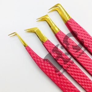 ชุดแหนบต่อขนตาทำจากสเตนเลสชุดขนตาสีแดงพร้อมปลายทอง - Product Image 4