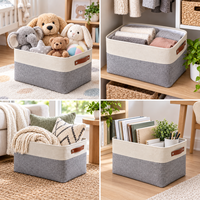 Poubelle de rangement rectangulaire pliable tissé grand organisateur vêtements jouet pliant coton corde panier de rangement avec poignées en cuir