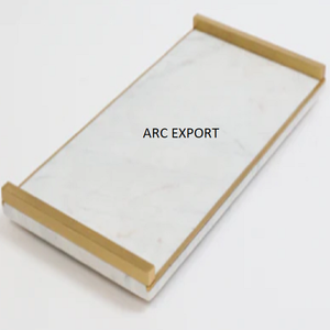 Bandeja de metal con diseño blanco para decoración, bandeja de servicio con diseño de borde dorado, estilo moderno - Product Image 6