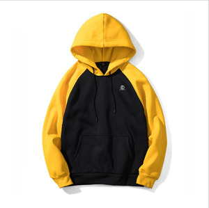 Sweat-shirts à capuche épais pour hommes, en coton de haute qualité, style raglan, color block, impression numérique hiver, teinture unie - Product Image 1