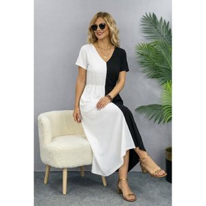 Vestido Midi de Viscosa Bicolor con Cuello en V y Manga Corta para Mujer de Jane's - Elegante, Corte en A, Informal para Uso Diario - Product Image 2