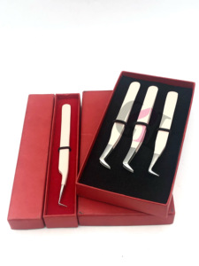 Haute qualité nouveau volume russe pêche poudre revêtement 90 degrés argent pointe Extension de cils pince à épiler en acier inoxydable outil de beauté - Product Image 2