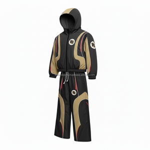 Conjunto de chándal cortavientos de nailon 220 GSM con estilo de talla grande, conjunto de cortavientos de calor de dos tonos negro dorado con acentos rojos con logotipo personalizado - Product Image 3