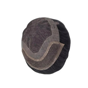 Perruque en cheveux humains à dentelle frontale mono, cheveux chinois vierges Remy, patchs de cheveux, lisses crépus, vague profonde, 1b+gris - Product Image 4