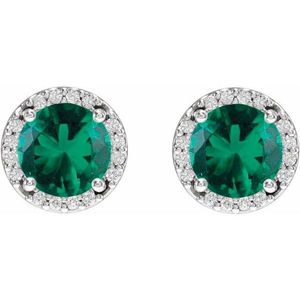 Pendientes de Aro Bajos Estilo Halo Redondos en Oro Rosa, Blanco y Amarillo de 14K con Diamante como Piedra Principal, Chapados en Oro para Compromiso - Product Image 2