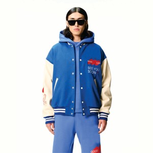 Chaqueta universitaria de alta calidad para hombre, bordado de estrellas, manga de cuero de retazos, diseño Original, nuevo estilo, abrigo de calle - Product Image 3