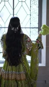 Traditional Afghan Kuchi Necklace With Rectangular Emerald Green Stones Handcrafted Silver Metal Choker Featuring Long Cascade - Product Image 2