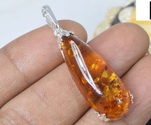 925 colgante en forma de pera de ámbar Báltico natural de plata esterlina sólida - Product Image 3