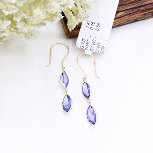 Pendientes de gota de diseño hechos a mano con piedras preciosas de tanzanita natural, joyería de oro amarillo de 18 quilates para fiesta y regalo, precio al por mayor - Product Image 1