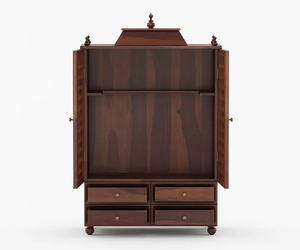 Templo de Pooja de Madera de Mango Sólida, Estilo Rústico y Moderno, Altar de Oración Hecho a Mano, Decoración Tradicional India para Sala de Estar KA866 - Product Image 3