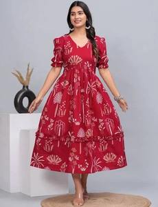 Vestido largo de algodón indio hecho a mano, estampado Floral personalizado, regalo de boda de verano ecológico para novia, cintura Natural en venta - Product Image 4