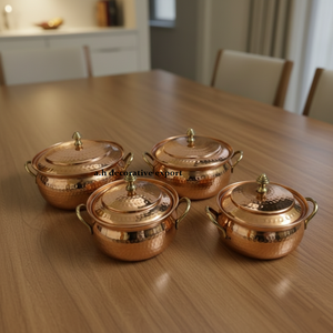 Juego de calentadores de cobre martillado de lujo, cacerola moderna para cocinar y servir, con asas de latón resistentes al calor, ecológico - Product Image 1
