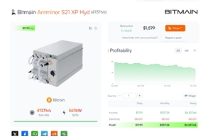 Machine de minage Bitcoin Bitmain Antminer S21XP Hydro 473T à profit élevé, machine de minage ASIC S21XP Hyd 473T, machine de minage crypto S21 Hyd - Product Image 2
