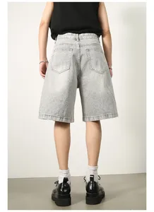 Shorts de Mezclilla Vintage Verano 2024 para Hombre, 100% Algodón, Corte Holgado, Pierna Recta, Cintura Alta, Cierre de Botones, Secado Rápido - Product Image 2