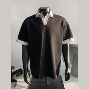 NH44 T-shirt formel unisexe à col roulé coupe régulière inspiré de la mode coréenne tenue de tous les jours à la mode - Product Image 5