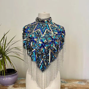 Robe cape élégante Burlesque Satin perlé paillettes col en V attache écologique lavable cachemire Vintage asymétrique Club Party - Product Image 1