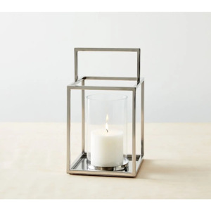 2025 dernières lanternes de bougeoir de pilier moderne faites à la main d'argent d'acier inoxydable avec le verre pour des décorations d'événements de mariages à la maison - Product Image 2