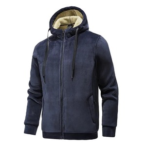 Manteaux chauds épais d'hiver pour hommes Sweat-shirt en coton avec capuche en molleton Motif solide Tricoté Streetwear Sweat à capuche zippé - Product Image 5