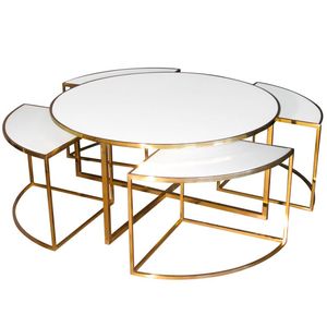 Mesa auxiliar decorada Base Dorada Redondeada Mesa de centro Diseñador Mesa auxiliar de metal Hogar y hoteles - Product Image 4