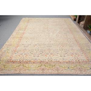 Alfombra turca Vintage clásica Beige 6,3x9,6 pies diseño de retazos de lana hecho a mano respaldo de látex para cabecera patrón de pasillo rectangular - Product Image 3