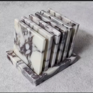 Juego de posavasos de mármol de estilo clásico hechos a mano únicos, 6 manteles cuadrados estampados, soporte para accesorios de fiesta de boda - Product Image 1