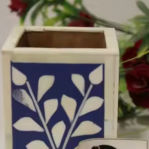 ที่ใส่ปากกาทำมือลายใบไม้สไตล์สัตว์  งานฝีมือฝังกระดูกสีธรรมชาติ ทนทาน รุ่น BURAQ HANDICRAT BH-1371 - Product Image 4