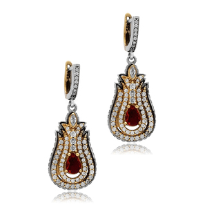 Tulipe forme conception grenat CZ pierre authentique Style ottoman argent boucles d'oreilles en gros turc bijoux faits à la main - Product Image 3